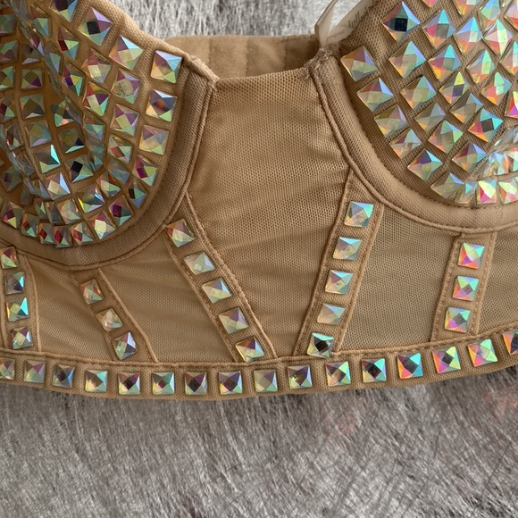 NEW! FOR LOVE AND LEMONS CRYSTAL RHINESTONE BRALETTE XS - Picture 3 of 10